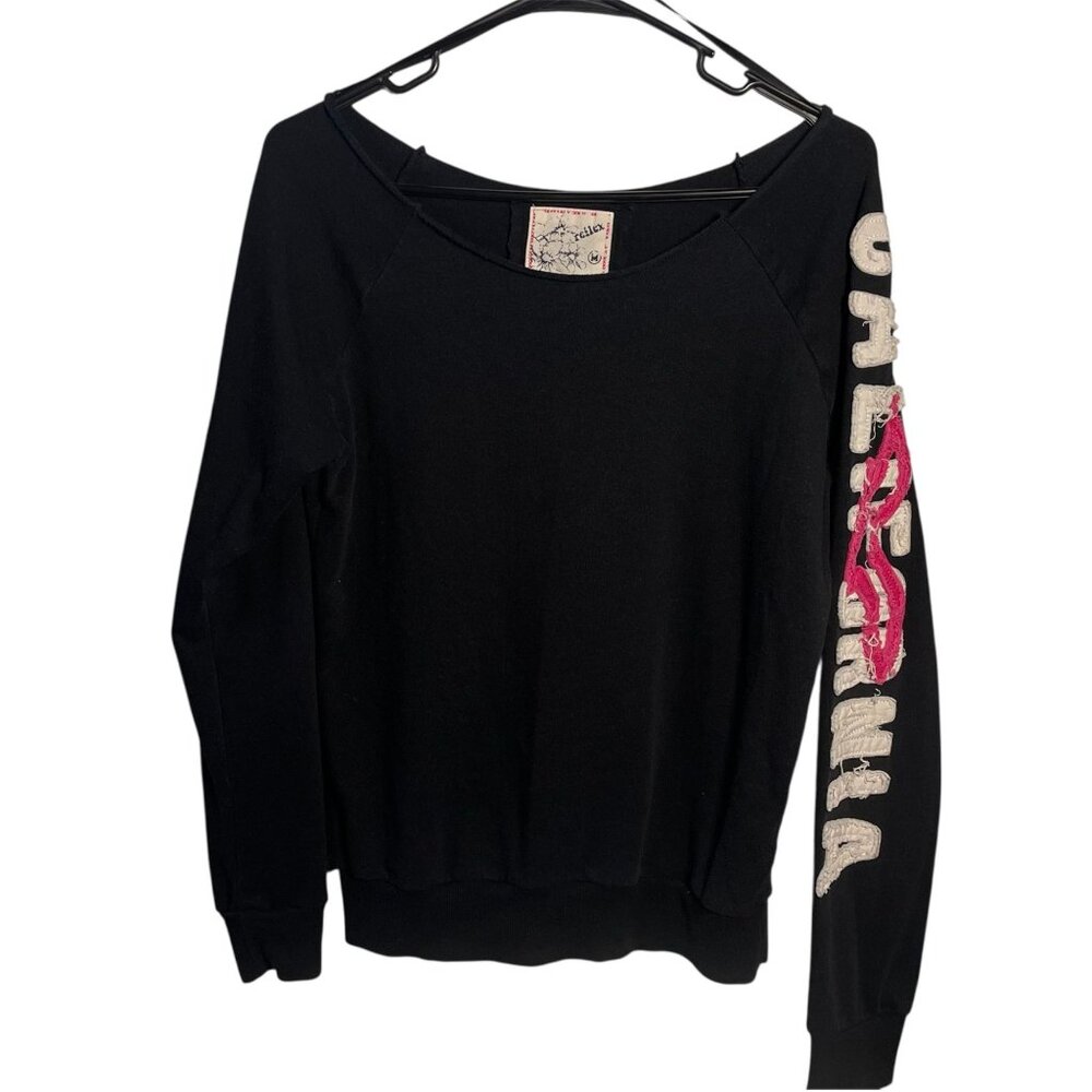Reflex Off-the-Shoulder California Graphic Sleeve Top – Size Medium Black